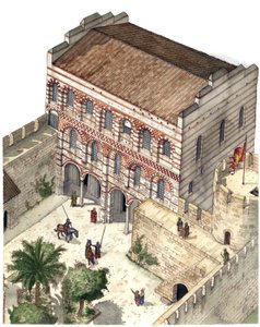 Byzantinische Kunst: Rekonstruktion des Palastes von Konstantin Porphyrogenitus im 13. Jahrhundert Konstantinopel