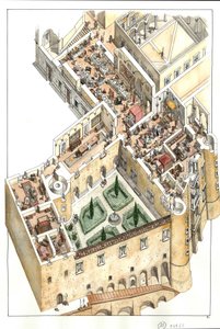 Rekonstruktion des Adelsgeschosses des Herzogspalastes von Urbino, Italien. Erbaut von Herzog Federico da Montefeltro im 15. Jahrhundert. von Giorgio Albertini