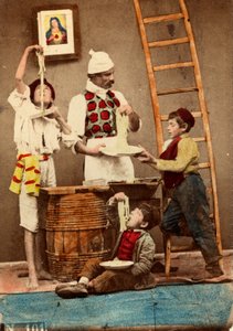 Kinder essen Spaghetti mit den Händen, Neapel, ca. 1865