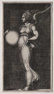 Allegorische Figur, die eine Kugel hält, Mitte der 1560er von Giorgio Ghisi