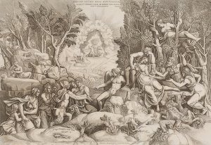 Kephalos trauert um Prokris (nach einer Zeichnung von Giulio Romano) von Giorgio Ghisi