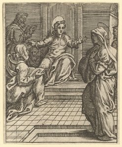 Die Jungfrau der Schmerzen: Christus im Streitgespräch mit den Gelehrten, eine von neun umgebenden Kompositionen, vor 1575