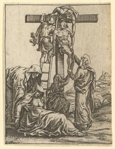Die Jungfrau der Schmerzen: Die Kreuzabnahme, eines von neun umliegenden Feldern, vor 1575 von Giorgio Ghisi