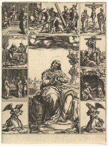Die Schmerzensmutter, ein Bild der Jungfrau Maria umgeben von neun Vignetten, ca. 1575 von Giorgio Ghisi