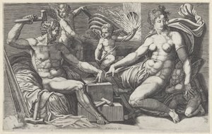 Venus und Vulkan in der Schmiede des Vulkan