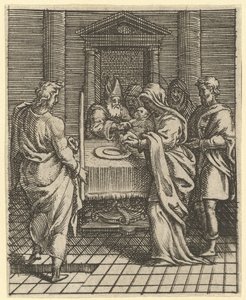 Jungfrau der Schmerzen: Die Darstellung im Tempel, eines von neun umliegenden Fächern, vor 1575