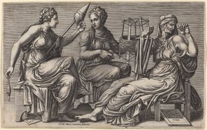 Die drei Schicksalsgöttinnen von Giorgio Ghisi after Giulio Romano