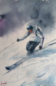 Bergskifahrer Gemälde von Giorgio Gosti