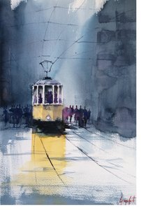 Regnerische Stadt Straßenbahn von Giorgio Gosti