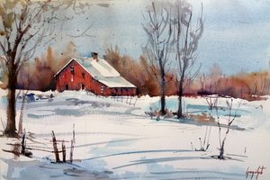 Rote Scheune Winterlandschaft