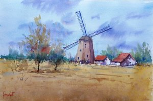 Rustikale Windmühlenlandschaft