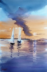 Ruhige Sonnenuntergangssegelboote von Giorgio Gosti