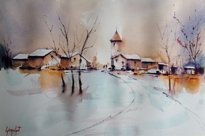 Verschneites Dorf Kirche von Giorgio Gosti