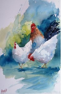 Aquarell Bauernhof Geflügel von Giorgio Gosti