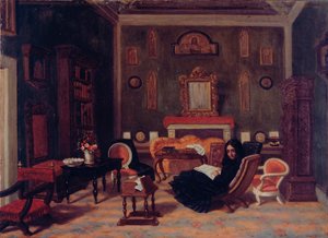 Elizabeth Barrett Browning im Inneren ihres Wohnzimmers im Guidi-Haus in Florenz, ca. 1880 von Giorgio Mignaty