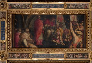 Clemente IV übergibt seine Insignien an die Kapitäne der Guelfenpartei
