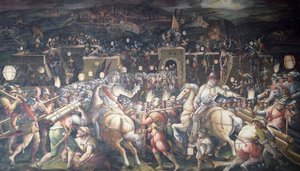 Italien, Florenz, Palazzo Vecchio (Altes Palais), Salone dei Cinquecento, Einnahme eines Forts in der Nähe von Port Camollia in Siena