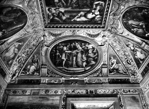 Papst Clemens VII. (1478-1534) verheiratet Katharina de Medici (1519-1589) mit Heinrich II. von Frankreich (1519-59), aus der Sala di Clemente VII von Giorgio Vasari