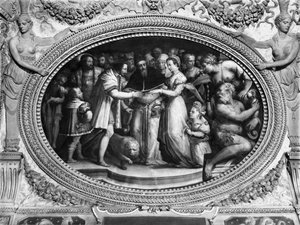Papst Clemens VII. (1478-1534) verheiratet Catherine de Medici (1519-1589) und Henri II. von Frankreich (1519-59) am 28. Oktober 1533, aus der Sala di Clemente VII