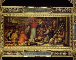 Papst Eugen IV. kommt in Livorno an, von der Decke des Salone dei Cinquecento, 1565 von Giorgio Vasari