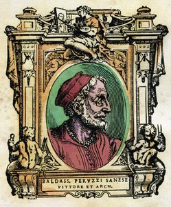 Porträt von Baldassarre Peruzzi (1481-1536) sienesischer Architekt und Maler. Gravur aus "Die Leben" von Giorgio Vasari (1511-1574) 1568 von Giorgio Vasari