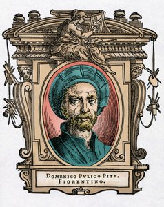 Porträt von Domenico Puligo, italienischer Maler. Gravur aus dem Werk Leben der ausgezeichnetsten Maler, Bildhauer und Architekten von Giorgio Vasari