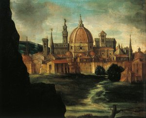 Porträt von Herzog Alexander De Medici, Detail: Stadt Florenz von Giorgio Vasari