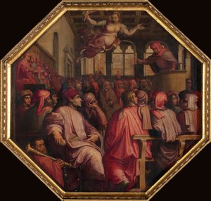 Rede von Antonio Giacomini für den Krieg gegen Pisa im Sala dei Duecento, 1563-1565 von Giorgio Vasari