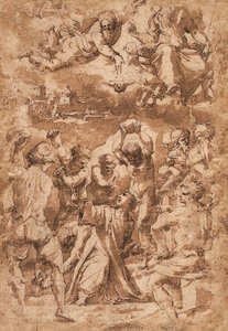 Die Steinigung des Heiligen Stephanus, mit der Dreifaltigkeit darüber von Giorgio Vasari