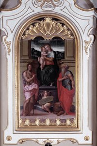 Jungfrau umgeben von Johannes dem Täufer und Hieronymus
