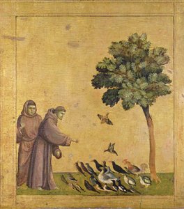 Der heilige Franz von Assisi predigt den Vögeln