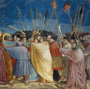 Der Verrat Christi, Detail des Kusses, ca. 1305 von Giotto (c.1266 1337)