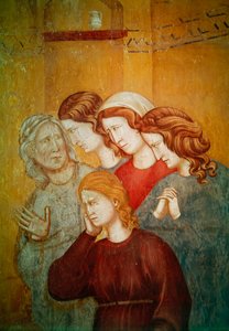 Der heilige Franziskus erweckt die unversöhnte Frau zum Leben, um ihr Geständnis zu erleichtern (Detail) von Giotto di Bondone