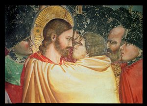 Der Verrat Christi, (Detail) des Kusses, ca. 1305 von Giotto di Bondone
