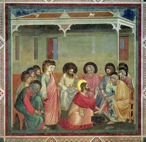 Christus wäscht die Füße der Jünger, um 1305 (nach der Restaurierung) von Giotto di Bondone