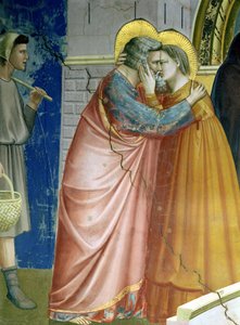 Die Begegnung am Goldenen Tor, Detail von Joachim und der heiligen Anna, die sich umarmen, ca. 1305 (Detail) von Giotto di Bondone