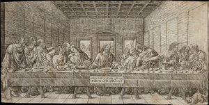 Das letzte Abendmahl, mit einem Spaniel, ca. 1500 von Giovan Pietro Birago