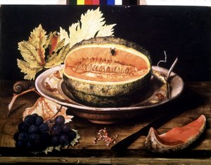 Wassermelone mit Fliege. Öl auf Leinwand von Giovanna Garzoni