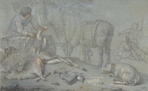 Jäger mit erlegtem Wild in einer Landschaft, 1600-1800 von Giovanni Agostino Cassana