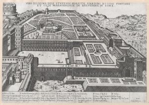 Speculum Romanae Magnificentiae: Luftansicht des Belvedere und seiner Gärten, 1579