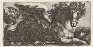 Geflügeltes Seepferdchen mit einem Blattknopf am Schwanz