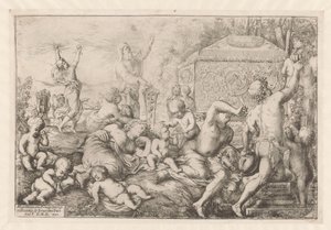 Bacchanal mit Altar, Faun und Silenus