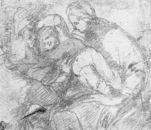 Die Madonna und das Kind mit einem knienden Heiligen von Giovanni Angelo Ferrario