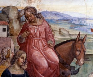 Benedikt verließ das Haus seines Vaters und ging nach Rom zum Studium (Detail) von Giovanni Antonio Bazzi Sodoma