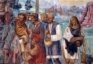Wie Benedikt die heilige Lehre den Bauern beibringt, die ihn besuchen (Detail) (Fresko von Antonio Bazzi)