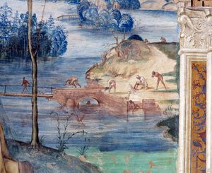 Wie der heilige Maurus auf dem Wasser geht, um Placidus zu retten (Detail) von Giovanni Antonio Bazzi Sodoma