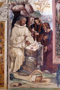 Wie ein Priester Benedikt zu Ostern Essen brachte (Detail) (Fresko von Antonio Bazzi) von Giovanni Antonio Bazzi Sodoma