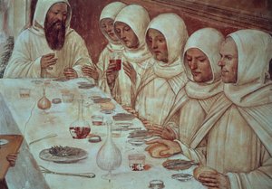Der heilige Benedikt hat reichlich Mehl erhalten und die Mönche gespeist (Detail) von Giovanni Antonio Bazzi Sodoma