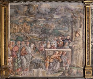 Der heilige Antonius kommt in Padua an und stellt Frieden zwischen den Bürgern her