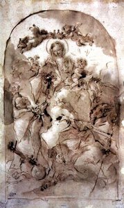 Jungfrau und Kind mit St. Dominikus, St. Theresa und St. Coribian, ca. 1745